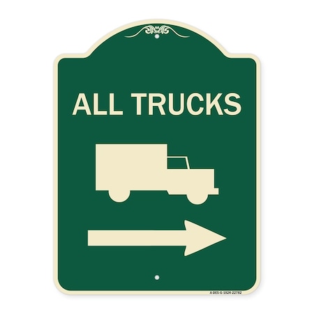 Signmission Trucks All Trucks W/ Truck & Right Arrow Heavy-Gauge Aluminum Sign, 24" x 18", G-1824-22782 A-DES-G-1824-22782